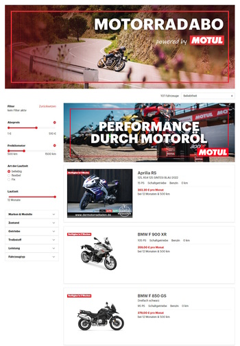 Fahrzeug-Abo für Motorräder - All inclusive ab 134 Euro/Monat