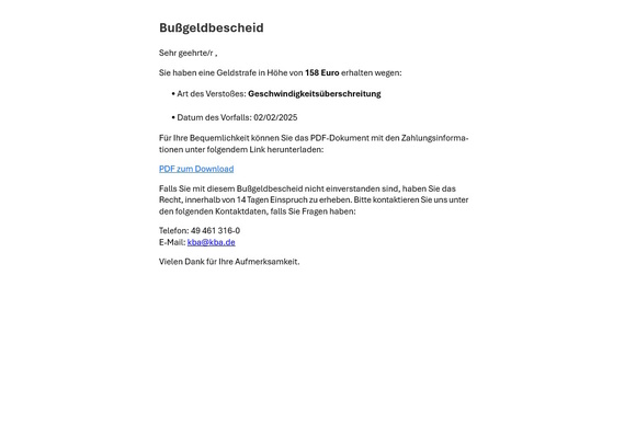 Betrugs-E-Mails  - KBA versendet keine Bußgeldbescheide